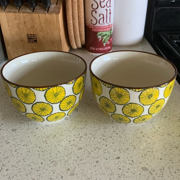 Yellow Abstract Print Ceramic Bowls Set of Two - Picture 2 of 3